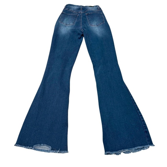 Flamingo Blue Distressed Ultra Flare Jeans XS | Medium Wash | Y2K Vintage Vibes - Picture 2 of 4